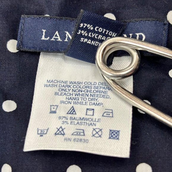 Lands End Polka Dot Dress Women's 14 Navy Blue Halter V-Neck Midi Sundress - Picture 6 of 9